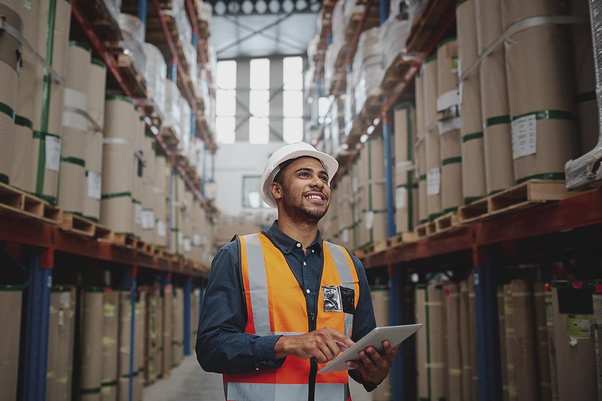 warehouse worker smiling