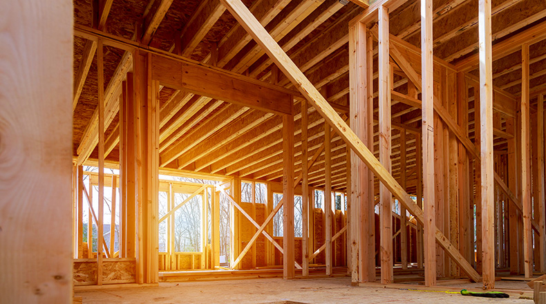 nterior view of a house under construction